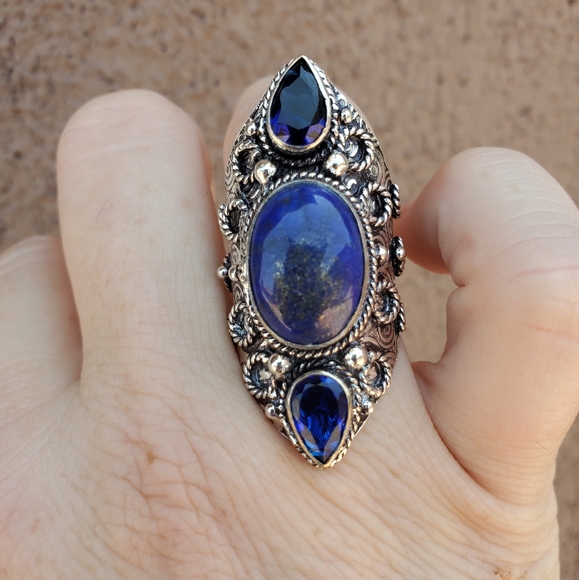 New Lapis Lazuli & Blue Topaz 925 Silver Statement Ring. - Picture 11 of 11
